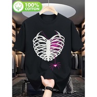 Aj Lee Edgy Ribcage & Spider Web Print T-Shirt - Unisex Casual Tee Suitable for Gym, & Daily Wear - 