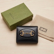Gucci 經典金馬銜扣Horsebit 1955 黑色小牛皮三折短夾
