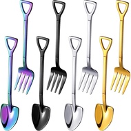 8Pcs Shovel Spoon Fork Stainless Steel Shovel Coffee Spoon Shovel Handle Dessert Spoon Ice Cream Spo