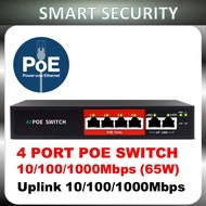 UNVISION 4 PORT POE SWITCH 10/100/1000Mbps (65W) + 2Uplink 10//100/1000Mbps AI Mode Long Distance up