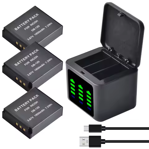 DB-120 Rechargeable Lithium-ion Battery,Triple Battery Charger with Type-C/Micro USB, Compatible wit