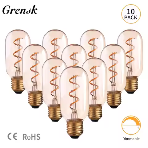 Grensk Led Filament Bulb T45 Led 2200K Dimmable Flexible Edison Light Bulbs E27 220v Lamparas Bombil