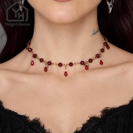 YELGIRLB Bead Chain, Tassel Drop Teardrop Bead Necklace Choker,  Gold Link Goth Style Red Crystal Go