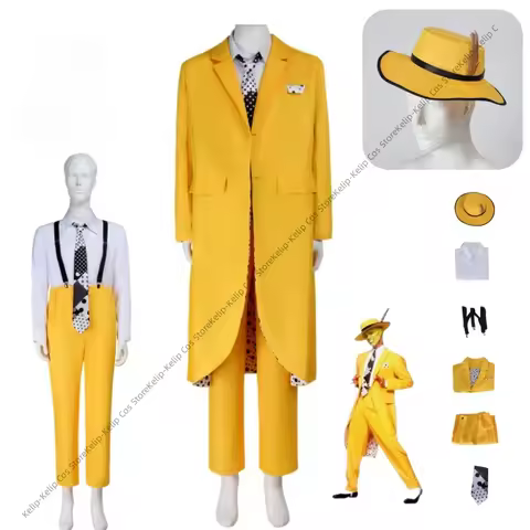 Classic Yellow Zoot Suit Cosplay Costumes Smokin' Vintage 1940s Gentleman Outfit Funny Yellow Suit F