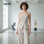(trendy3)Lovito Elegant Tops Or Bottoms Asymmetrical Button Front Spring/Summer Tops or Bottoms for 