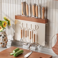 Solid Wood Knife Holder Kitchen Knife Holder Chopstick Cage Knife Integrated Storage Rack Wall-Mount