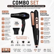 MZ-5933&MZ-2001 Hair Dryer MZ-2001 Straightener Combo Set Hair Styling Machine Blow Drying Brush Fla