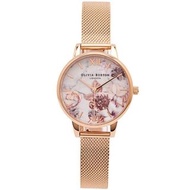 Olivia Burton 花采盎然米蘭錶帶手錶-花朵面X玫瑰金色