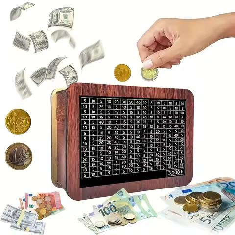 Vintage Wooden Coin Bank with Digital Counter 10,000 EUR/USD Goal Capacity, Perfect for Home Decor &