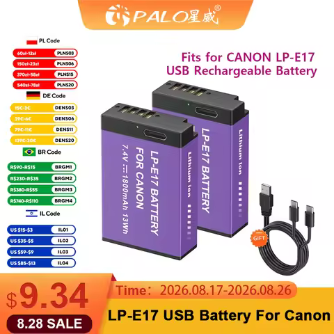 PALO LPE17 LP E17 LP-E17 Battery with USB-C Input for Canon EOS RP 200 250D M3 M5 M6 750D 760D R10,