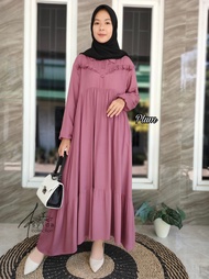 Dress Polos Susun Riska Rayon | Gamis Polos Rayon Twill | Homeydress Rempel Polos