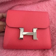 Hermes粉色銀H康康短夾