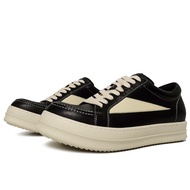 Rick Owens European American Trendy Men's Shoes Low-Top Shoes Nepa Calfskin Black White Thick-Soled 