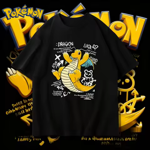 25 Summer Pokémon Anime Dragonite Brand 100%Pure Cotton Printed T-shirt Men Harajuku Casual Versatil