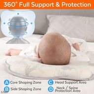 Baby Head Shaping Pillow - Organic Cotton Memory Foam Breathable - Infant Newborn Sleep Positioner - Prevent Flat Head