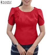 ZANZEA Women's Korean Style Casual Round Neck Sleeveless Blouse with Fitted Waist