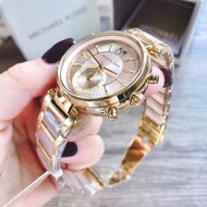 代購 Michael Kors 腕錶 MK手錶 金色間膠粉色女錶 女生時尚百搭石英錶 歐美精品錶MK6360