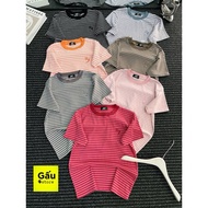 Women's MEDIUM PHOM T-shirt Round neck striped embroidered with Smiley Face (Smiley Face embroidered