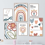 Rainbow Heart Flower Candle Nursery Boho Poster Print Wall Art Canvas Painting Pictures Kids Room Church Bible Christian Home Decor