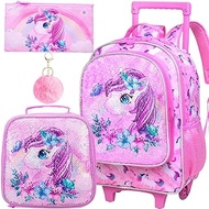 Rolling Backpack for Girls Boys, Kids Roller Wheels School Bookbag with Lunch Bag, Wheeled School Bag for Children, Butterfly Unicorn, One Size, Modern
