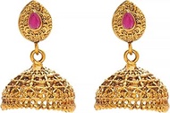 Traditional Indian Handcrafted Design Antique Gold Plated Kundan Polki Temple Jewellery Jhumka Earring For Women (SJ_1923), Medium, Brass, Cubic Zirconia