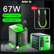 【Buy 1 Get 1】3 IN 1 Mech Wind GaN Phone Charger Power Adapter 67W USB+PD Fast Charger With Type C Sp