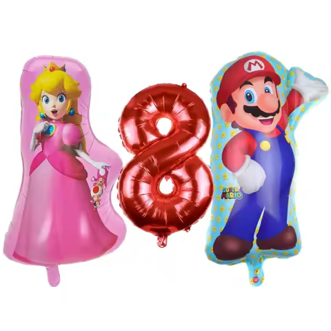 3PCS Super Mario Brothers Peach Princess Children Birthday Party Balloon Creative Cartoon MultiColor