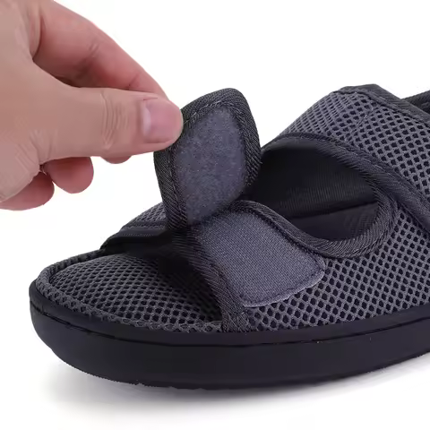 Diabetic Sandals Adjustable Hook & Loop Comfortable Walking Shoes Soft Elderly Sandals for Elderly S