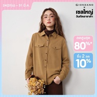 GIORDANO Women Shirts Fake Flap Pockets Grid Shirts Long Sleeve Fashionable Chic Casual Oversized Sh