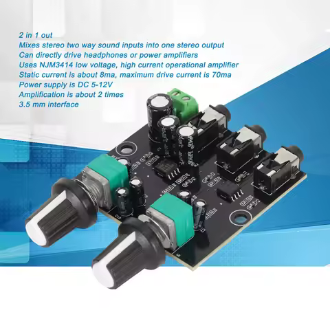 Stereo Sound Signal Mixer Board Module 2 Channel Input 1 Channel Output Sound Signal Mixer Board Mod
