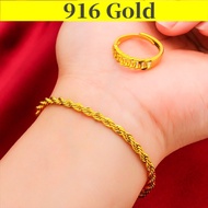 Jewellery Set Bracelet for Women Men Korean Style Set Free Adjustable Open Ring Gold 916 Original Singapore Ready Stock