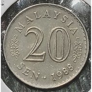 ( Coins ) 20 Sen 1988 ( Well Used Condition ) Malaysia Parliament