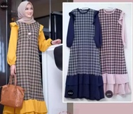 pakayan wanita gamis kombinasi kotak//gamis muslim terbaru//pakayan termurah motip polos kotak