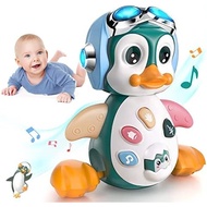 MOONTOY Music Penguin Crawling Baby Toy 0-3-6 6-12 Months Baby Luminous Push-Up Time Dancing Mobile 