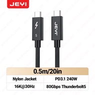 JEYI 80Gbps Thunderbolt 5 [ได้รับการรับรอง Intel] สายไนลอนถักแบนด์วิธ120Gbps สำหรับ16K Dual 8K PD 24