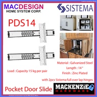 Pocket Door Slide set pair 2pcs 14 inches Sistema PDS14 and 2 pcs sistema full overlap hinges MACDES