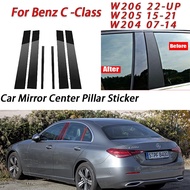 Mercedes Benz C-Class Glossy Black Car Door Window Center Column B C Pillar Post Sticker Trim Mirror Decoration Film for W204 W205 2007-2014 2015-2022 Accessories