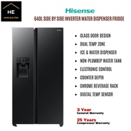 Hisense 640L Side by Side Water Dispenser Fridge Refrigerator Black Glass Peti Sejuk 冰箱