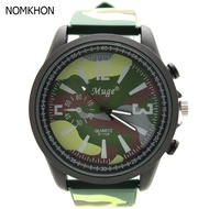 MUGE นาฬิกาข้อมือผู้ชายและผู้หญิงและเด็กสไตล์สปอร์ต สายยางลายพรางทหาร ระบบ เข็ม - MTH-005 (NavyGreen