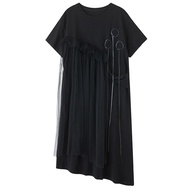 XITAO Irregular Solid Color Loose Dress O-neck Short Sleeve Gauze Patchwork Short Sleeve Elegant Sum