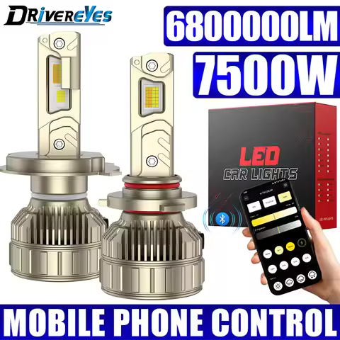 H4 LED Headlights 3000K 5000K 6000K APP Control Color 7500W CSP H7 H1 H3 H11 H8 H9 9005 9006 HB3 HB4