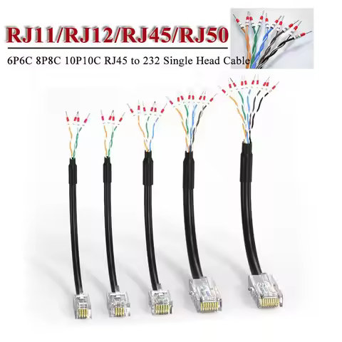 8P8C RJ45 Crystal Head Terminal Wire with Number Tube RJ11/RJ12/RJ45/RJ50 6P6C 10P10C RJ45 to 232 Si