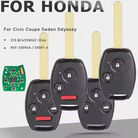 KEYECU for Honda Civic Coupe Sedan Odyssey 315MHz / 433MHz ID46 Chip 3/ 4 Button FCCID: N5F-S0084A ,