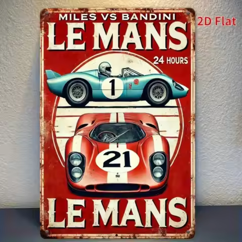 Vintage Le Mans Metal Tin Sign - Rustic Race Car Wall Art, 24 Hours Text Design for Garage Man Cave 