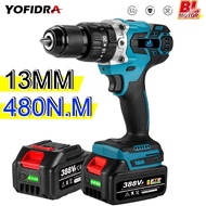 (free gift)480N.M Cordless Drill 20+3 Torque Impact Drill Electric Screwdriver Rotary Hammer Brushless Motor for Makita 18V Battery 3 In 1 Tool