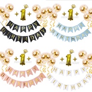 1st Birthday Happy Birthday Balloon Set Black/Pink/Blue/White Home decoration Birthday Party  FREE G
