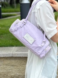 《323》Matin Kim โลโก้โลหะย้อนยุคเกาหลีไนลอน หนัง ความจุขนาดใหญ่บอสตัน ลำลอง กระเป๋าถือ Neutral Daily 