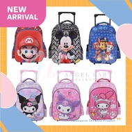 Angel Baby Kids Cartoon Non Removable Mini Trolley School Bag Kuromi Melody Mario Beg Sekolah Roda