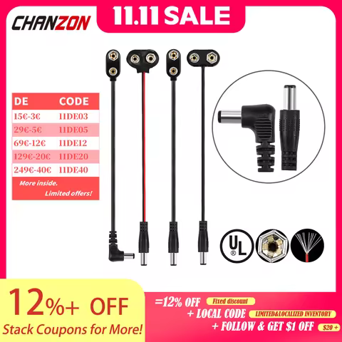 5 pcs 9V Battery Power DC Connector Jack Male Arduino Snap Clip Adapter 9 V Wire Holder Cable 9Volt 