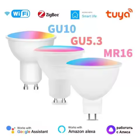 Tuya Zigbee/WIFI Smart Light Bulb GU10/GU5.3/MR16 RGB Dimmable LED Lamp 5W Smart Life Spotlight Cont